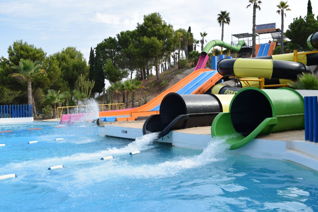 Waterslides in a water park